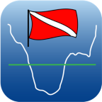 Dive Log's app icon, featuring a dive flag and line representing a dive profile