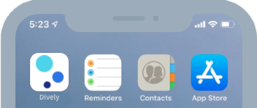 final dively app icon shown in an iphone with other app icons