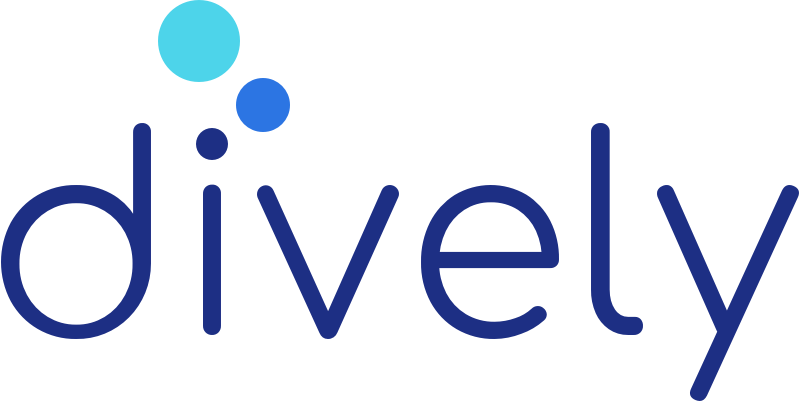 dively logo, in which three circles representing bubbles come out of the letter i
