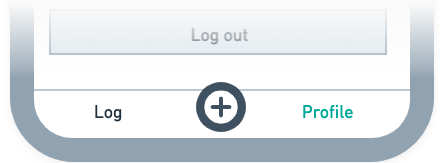 Initial navbar mockup including only Log, plus sign, and Profile buttons