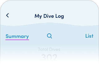 snapshot of Dive Log screen where Summary and List are separate buttons