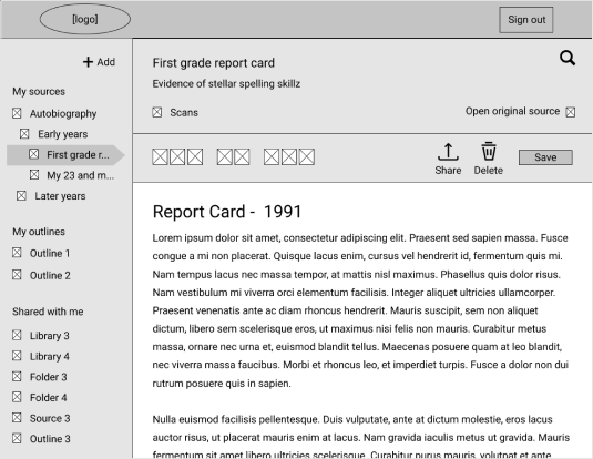 an example digitally rendered dashboard wireframe